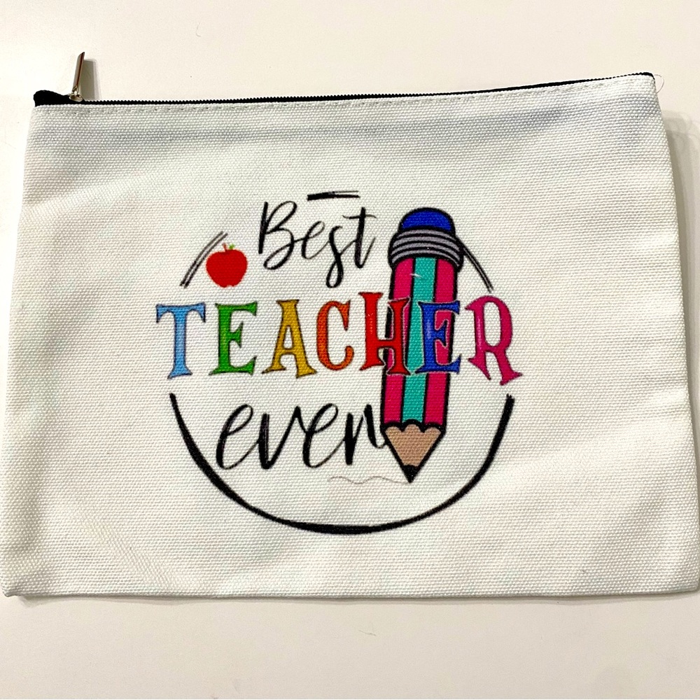 New Best Teacher Ever Appreciation School Zip Bag Cosmetic Make-up Pouch Gift
